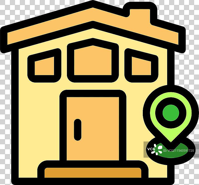 绿色GPS图钉指向两层住宅的位置图片素材