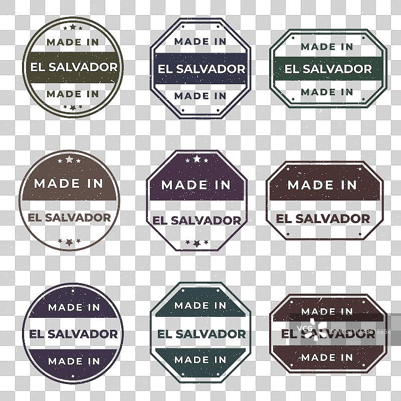 一套准备使用的“萨尔瓦多制造”标签图片素材