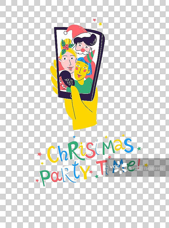 朋友们聚在一起拍摄节日自拍图片素材