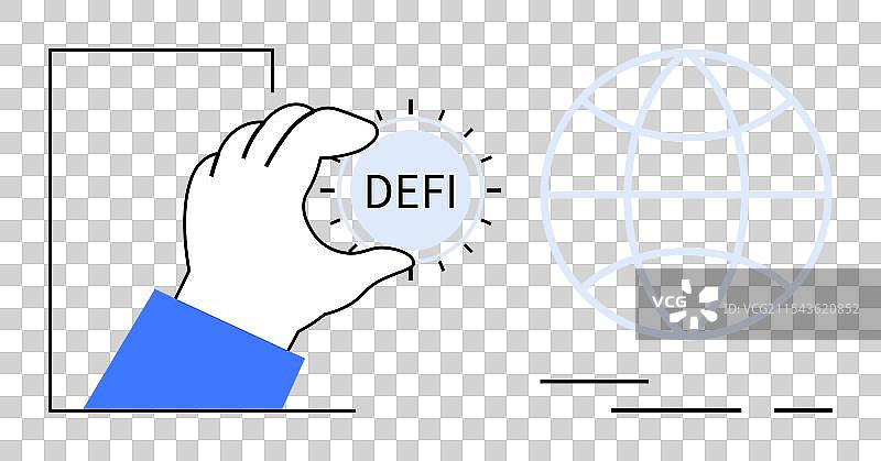 手握DeFi币的手与代表全球的地球仪图片素材