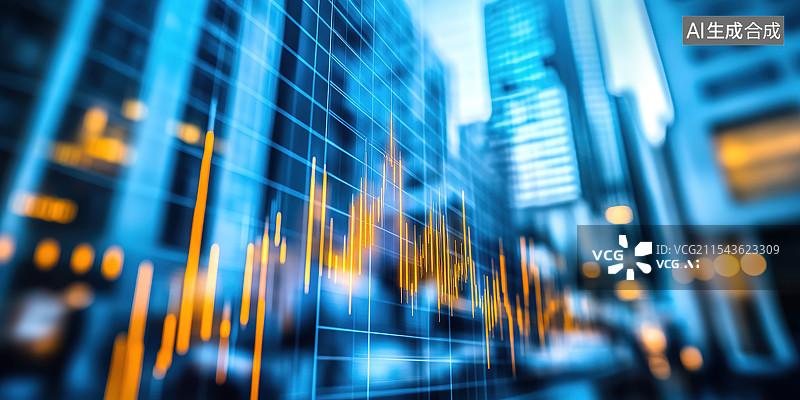 【AI数字艺术】城市商务背景下的股票k线图图片素材