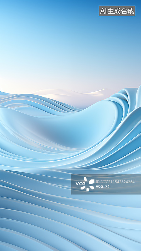 【AI数字艺术】蓝白渐变色调的抽象波浪形地貌图片素材