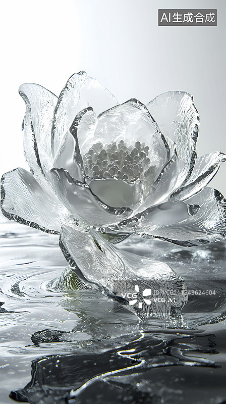 【AI数字艺术】玻璃水晶花型雕塑抽象图形海报背景图片素材
