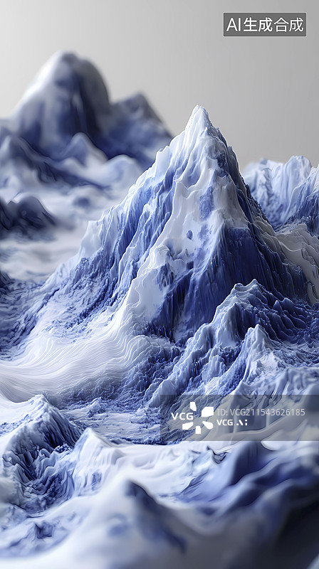 【AI数字艺术】立体青花瓷山脉海报背景图片素材