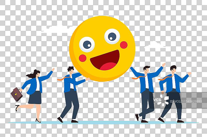 一群商务人士手持微笑的快乐表情符号图片素材