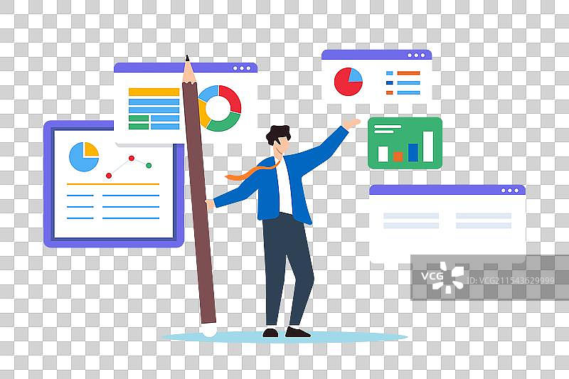 聪明的商人平躺着，手握铅笔。图片素材