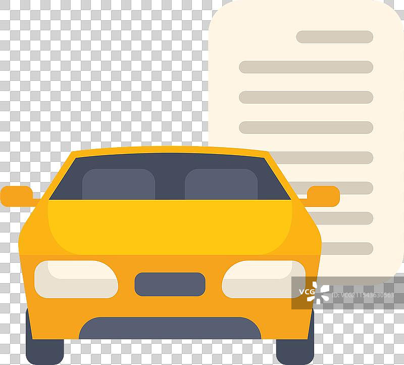 黄色汽车的正面视图停在文件旁边图片素材