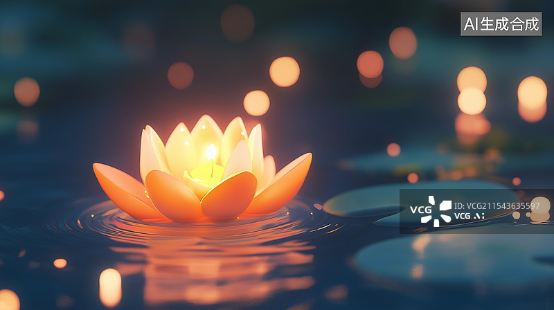 【AI数字艺术】元宵节主题海报——水上漂浮的荷花灯图片素材