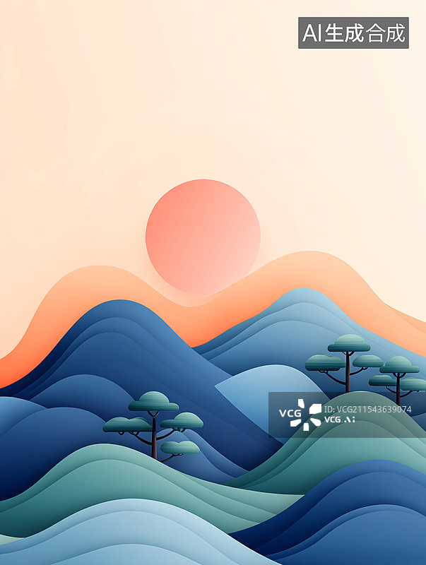 【AI数字艺术】中国水墨风的自然风光概念插图图片素材