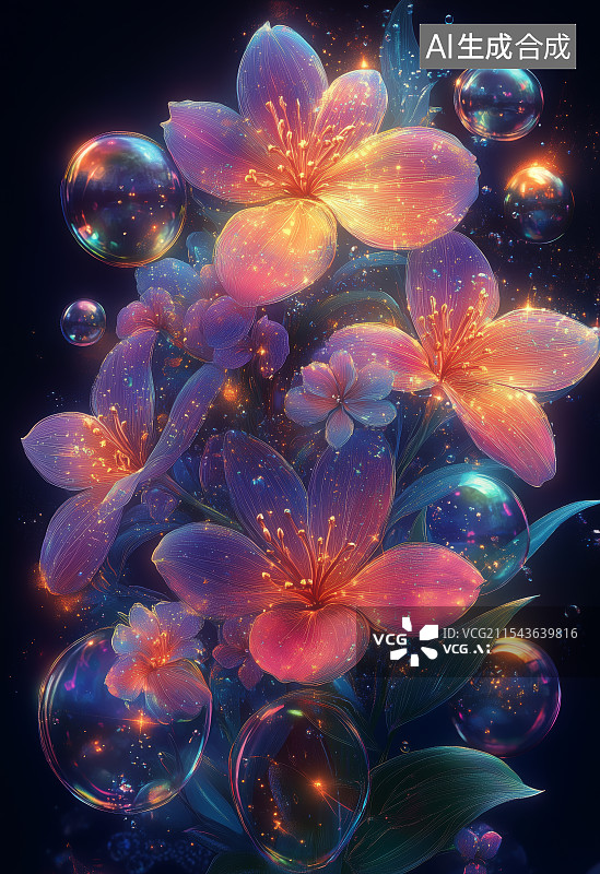 【AI数字艺术】半透明的花卉图片素材
