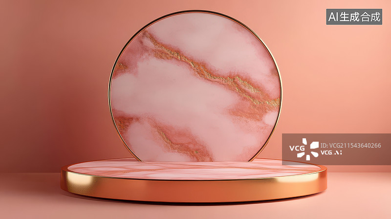 【AI数字艺术】粉色石材质感的电商展台背景图片素材