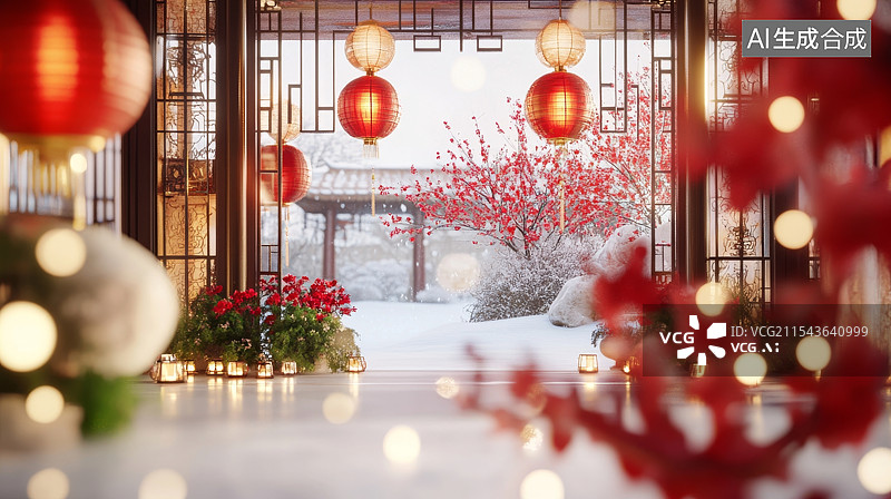 【AI数字艺术】中国春节节日室内灯笼节日装饰图片素材