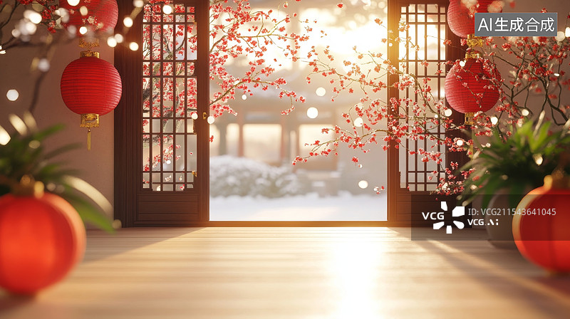 【AI数字艺术】中国春节节日室内灯笼节日装饰图片素材