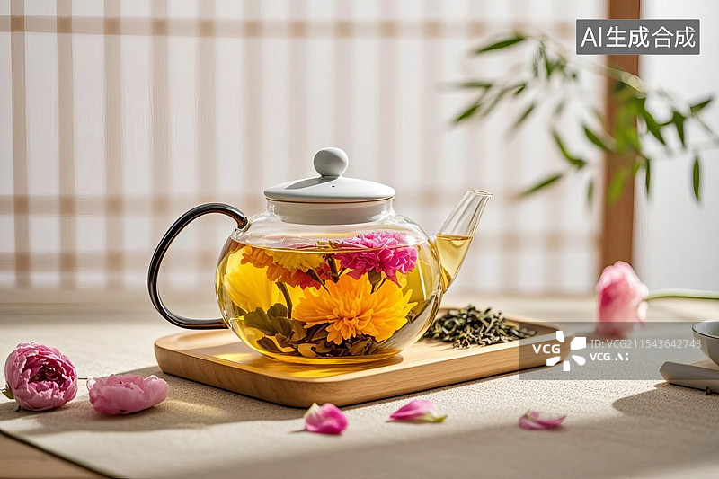 【AI数字艺术】花茶 中式饮品图片素材