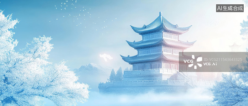 【AI数字艺术】中式建筑3D宝塔素材图片素材