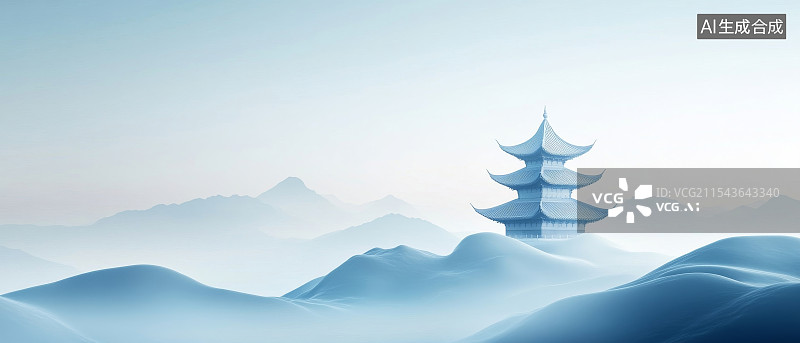 【AI数字艺术】中式建筑3D宝塔素材图片素材