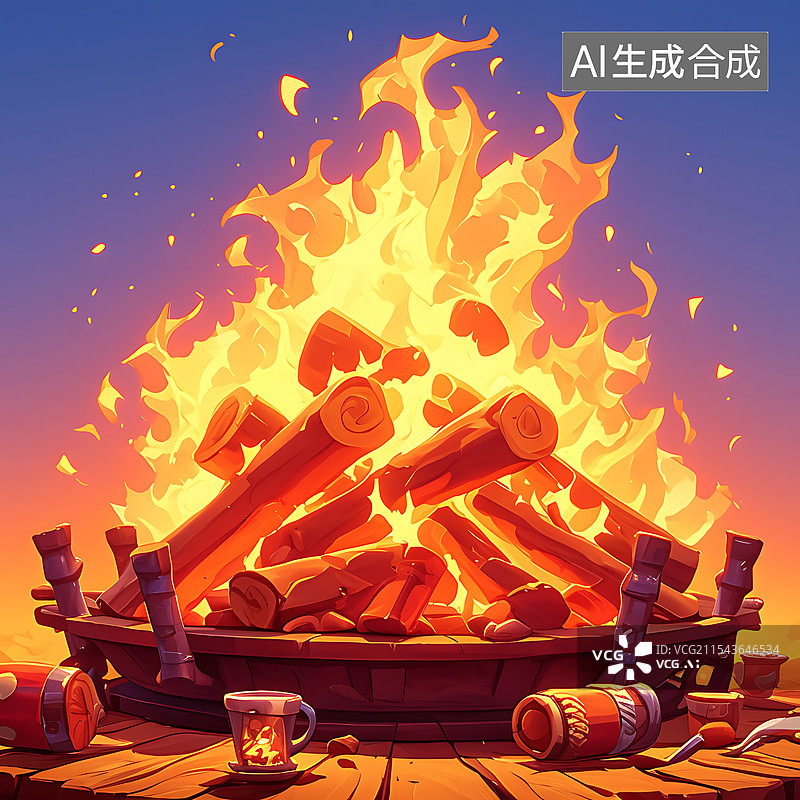 【AI数字艺术】野外篝火素材图片素材