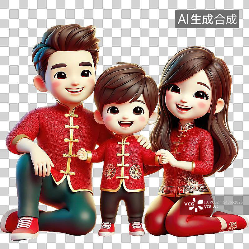 【AI数字艺术】一家三口3D春节人物免抠元素图片素材
