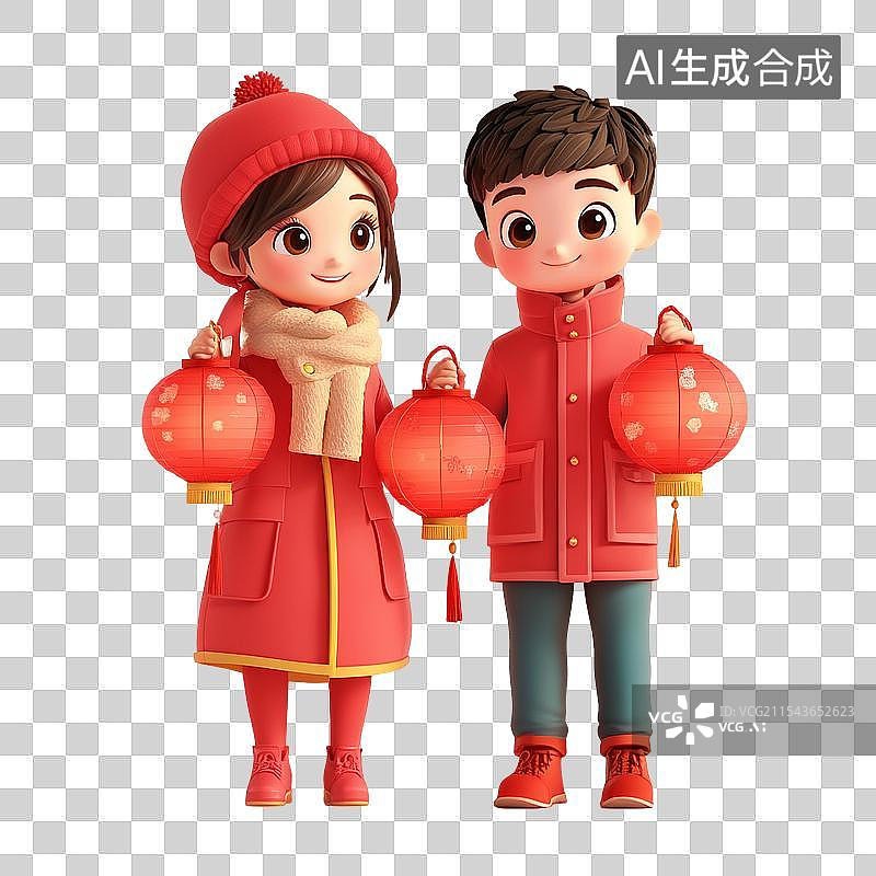 【AI数字艺术】新年春节3D卡通青年家庭人物素材图片素材