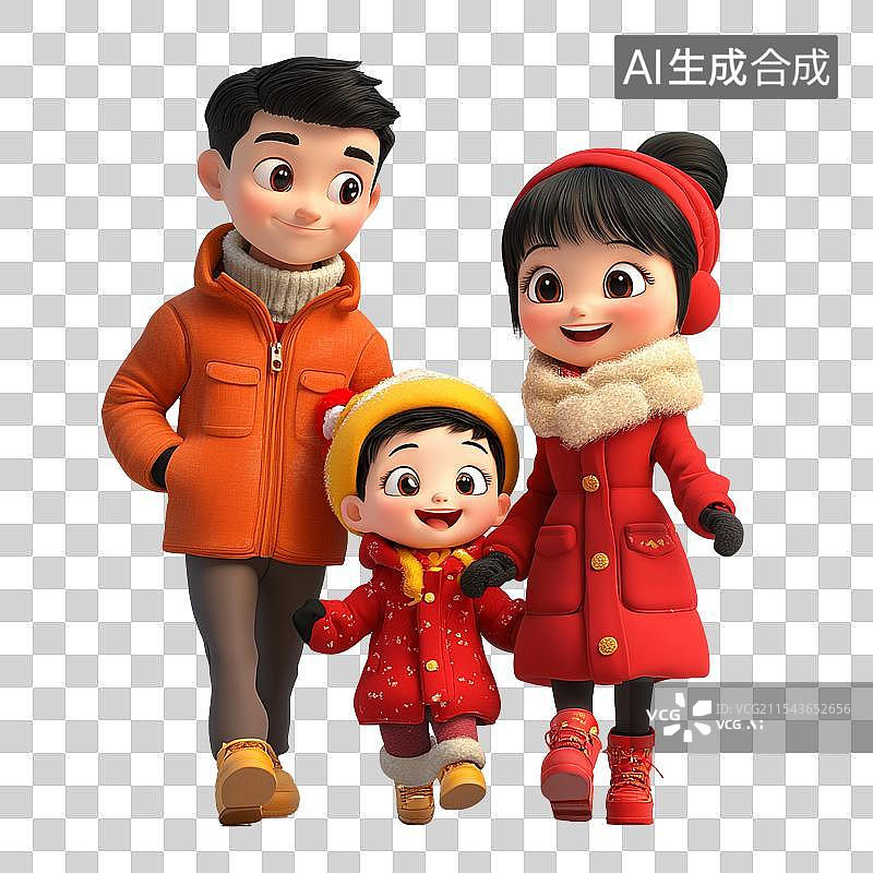 【AI数字艺术】新年春节3D卡通青年家庭人物素材图片素材