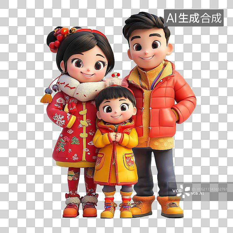 【AI数字艺术】新年春节3D卡通青年家庭人物素材图片素材