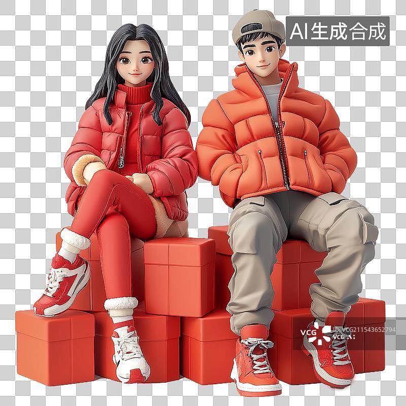 【AI数字艺术】新年春节3D卡通青年家庭人物素材图片素材