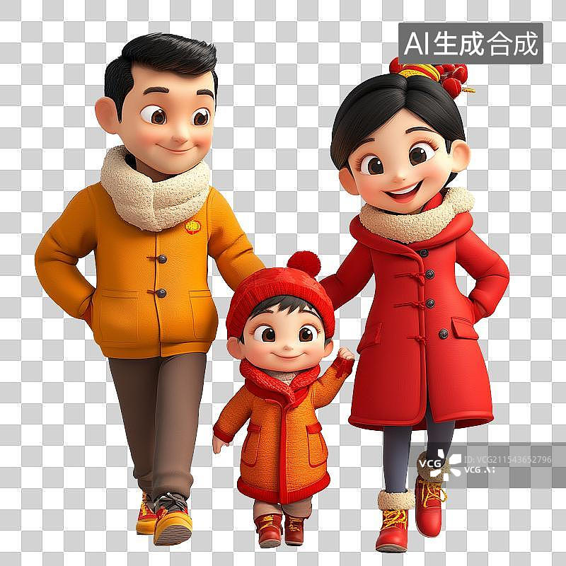 【AI数字艺术】新年春节3D卡通青年家庭人物素材图片素材