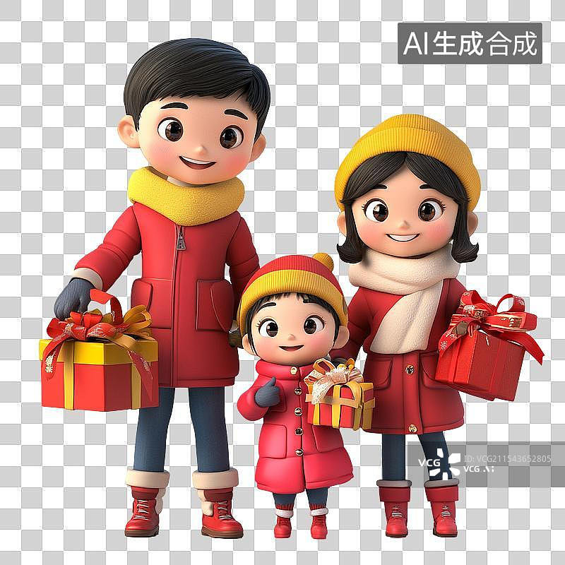 【AI数字艺术】新年春节3D卡通青年家庭人物素材图片素材