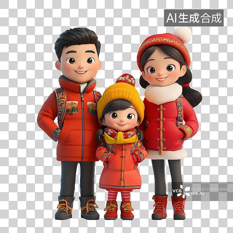 【AI数字艺术】新年春节3D卡通青年家庭人物素材图片素材