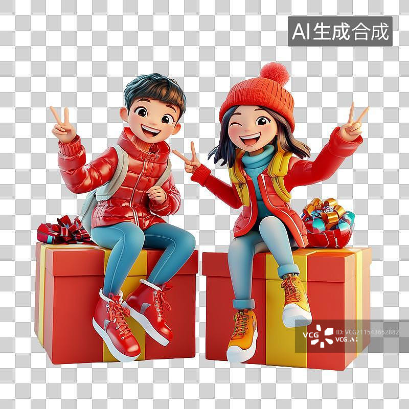 【AI数字艺术】新年春节3D卡通青年家庭人物素材图片素材