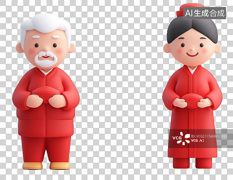 【AI数字艺术】3D新春春节拜年喜庆人物免扣元素图片素材
