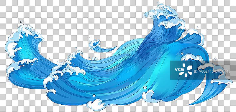 海浪大海手绘波浪国风图片素材