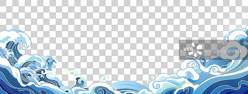 海浪大海手绘波浪国风图片素材