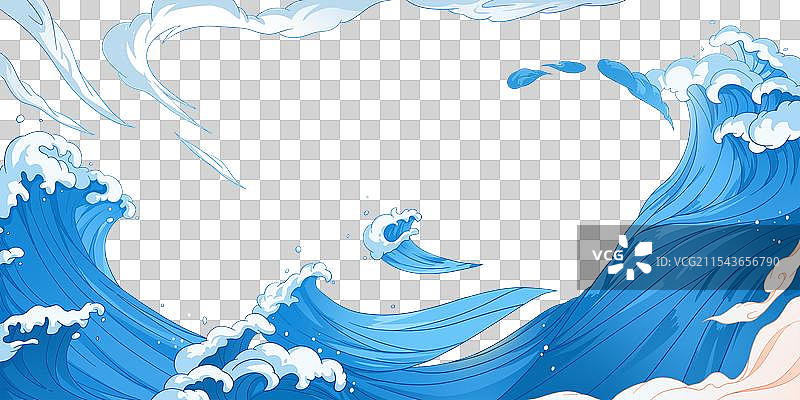 海浪大海手绘波浪国风图片素材