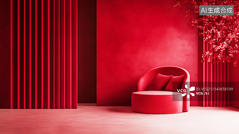 【AI数字艺术】AIGC：红色沙发居家装饰，室内住宅图片素材
