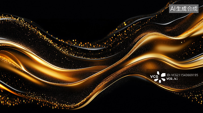 【AI数字艺术】黑金底色金色波浪背景图片素材
