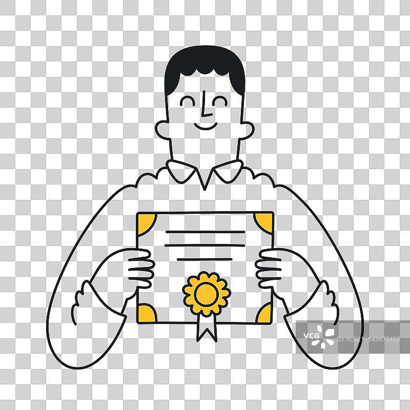 微笑的男子手持带有丝带的文凭图片素材