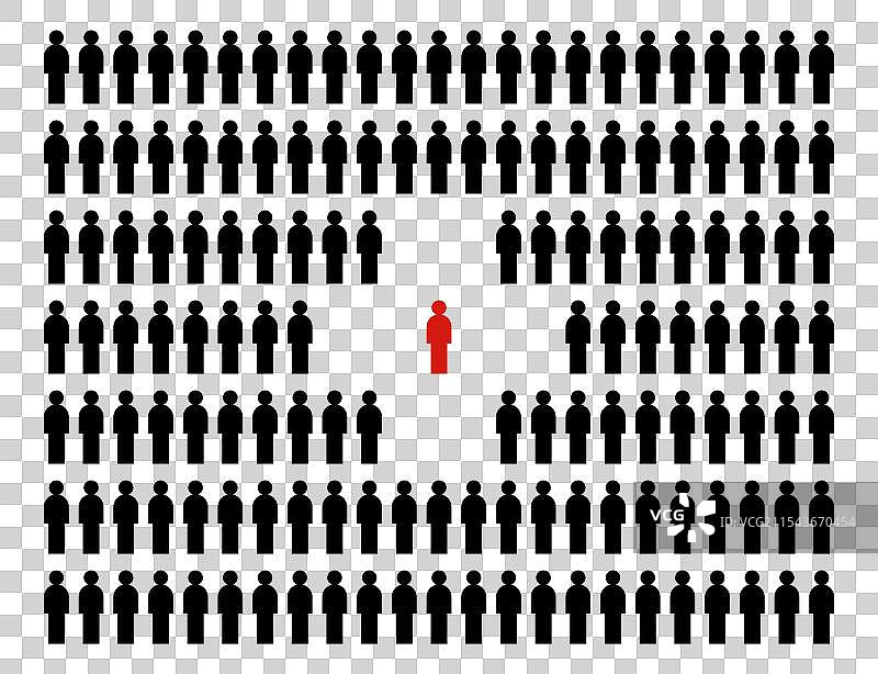 一个独特的个体，红色的人物脱颖而出图片素材