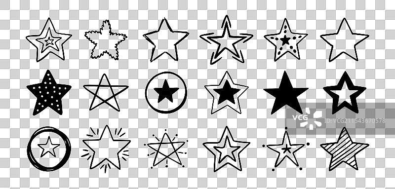 手绘涂鸦星星集合，不同的绘画风格图片素材
