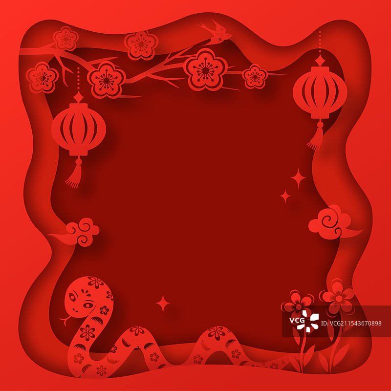 2025蛇年春节新年剪纸风插画图片素材