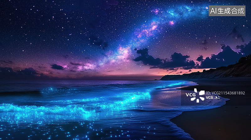 【AI数字艺术】梦幻星夜海滩图片素材