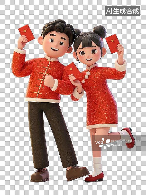【AI数字艺术】春节情侣开心的拿着红包图片素材