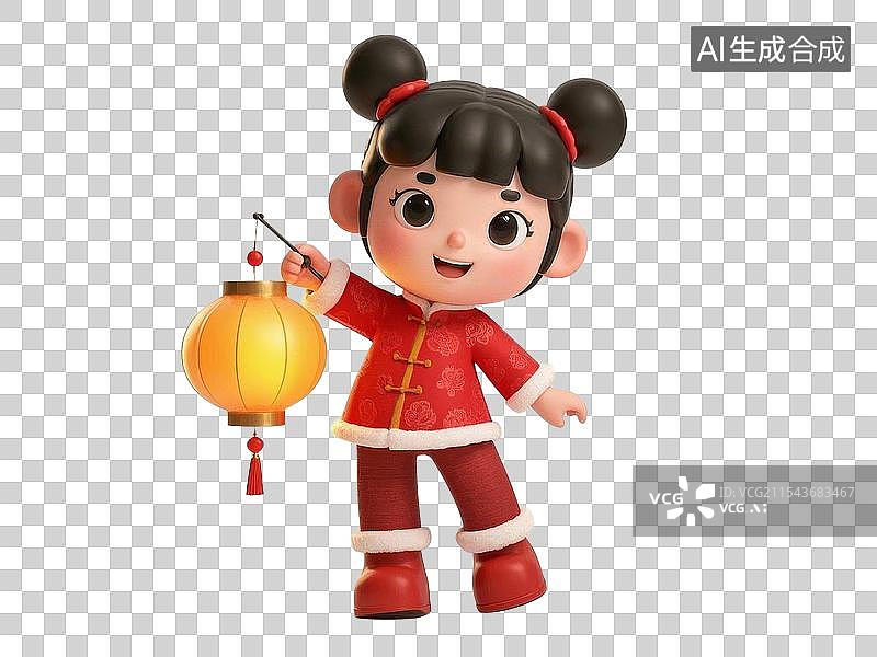 【AI数字艺术】小女孩拿着红色灯笼图片素材