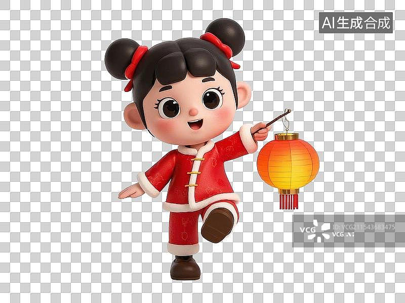 【AI数字艺术】小女孩拿着红色灯笼图片素材