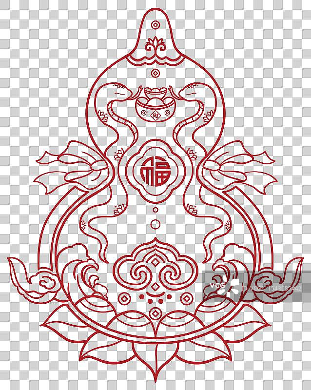 葫芦形蛇年纹样线稿图片素材