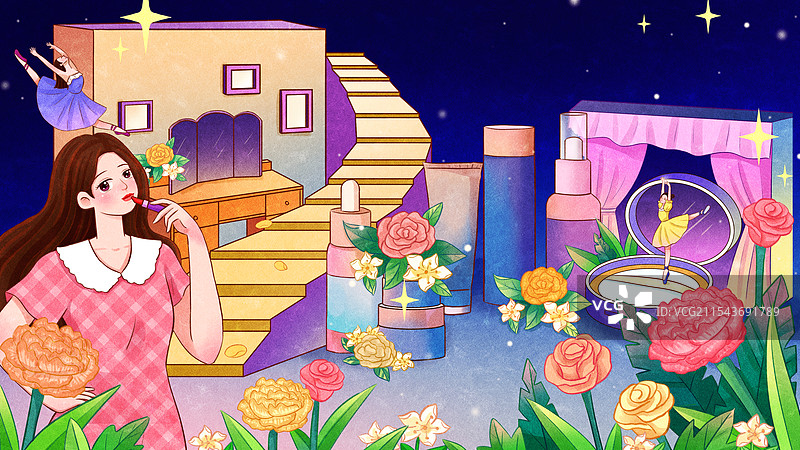 美妆花卉创意插画图片素材