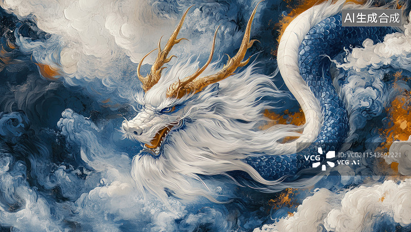 【AI数字艺术】腾云驾雾的中国东方神龙插画图片素材