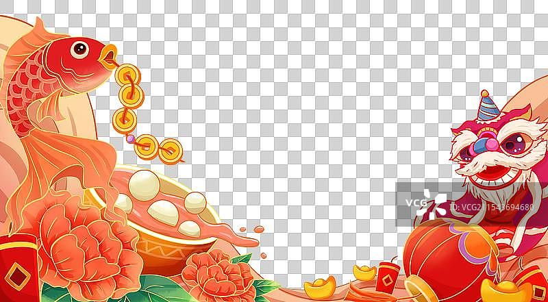 元宵节舞狮锦鲤汤圆花卉元素图片素材