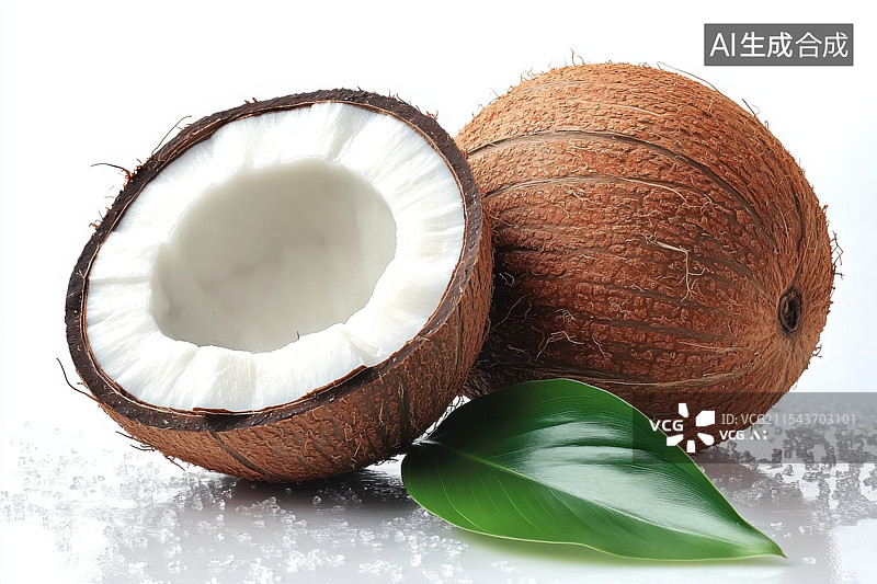 【AI数字艺术】椰子水果白底图白色背景特写可抠图元素图片素材