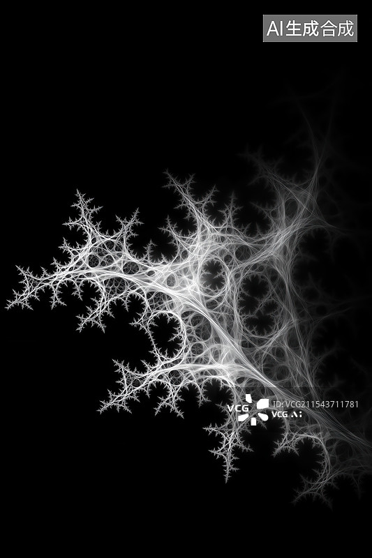 【AI数字艺术】黑背景抽象的丝网状带孔洞的外星植物分形图案3D插画图片素材